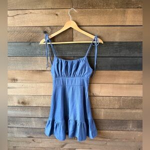 Blue Tie Strap Mini Dress Ruched Babydoll Ruffle Hem Speechless Y2K